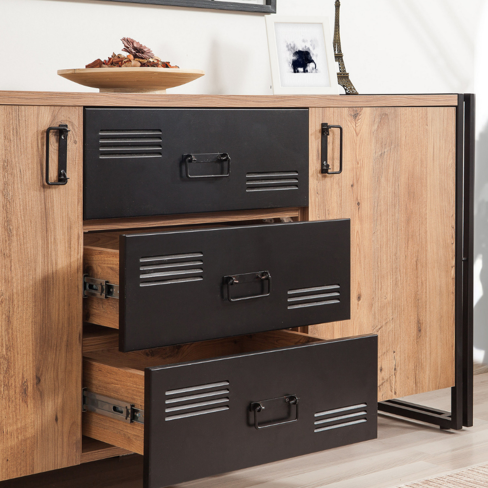 concept-usine-holen-buffet-bois-154-cm-avec-portes-et-tiroirs image 2