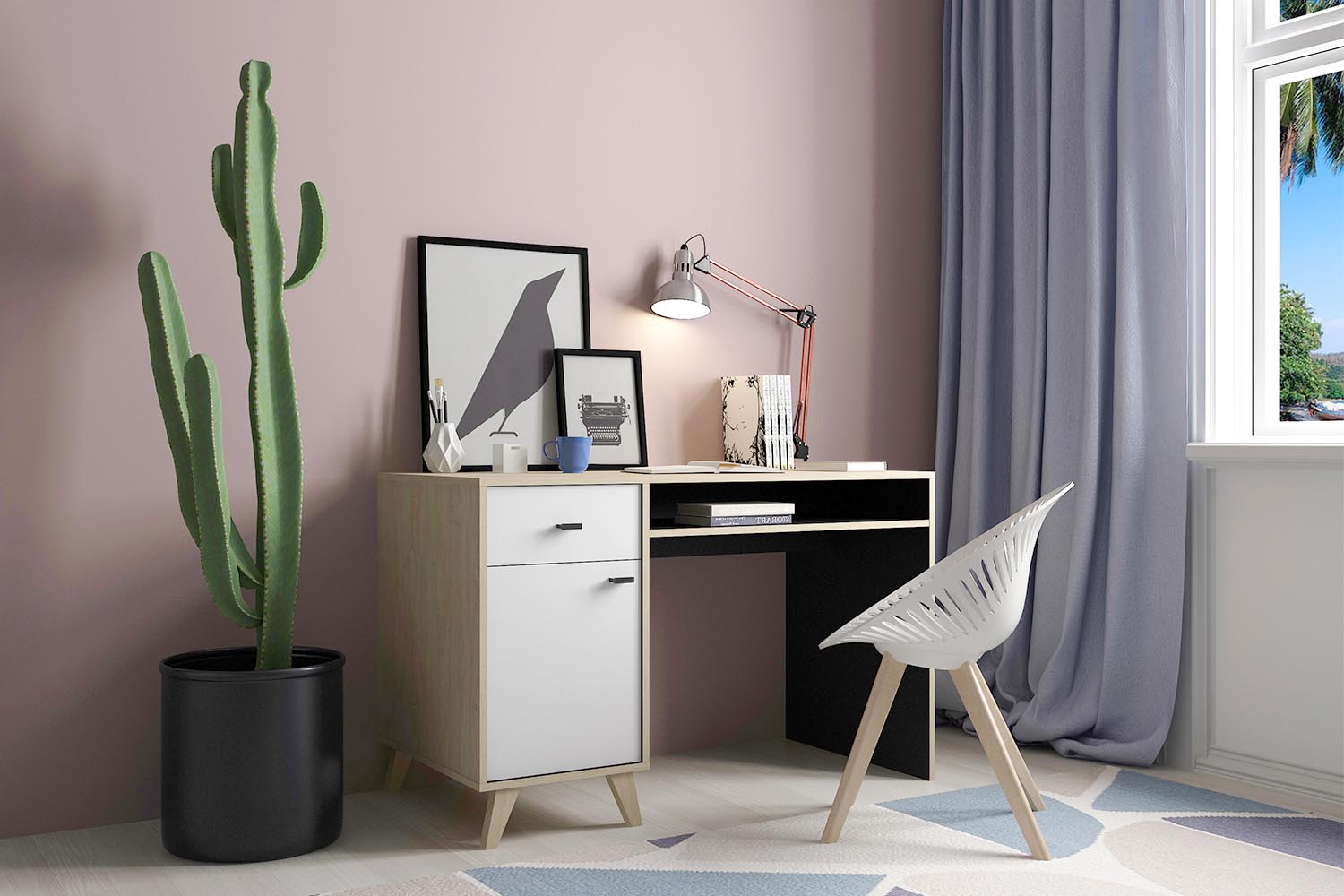 concept-usine-leira-bureau-bois-blanc-tiroir image 1