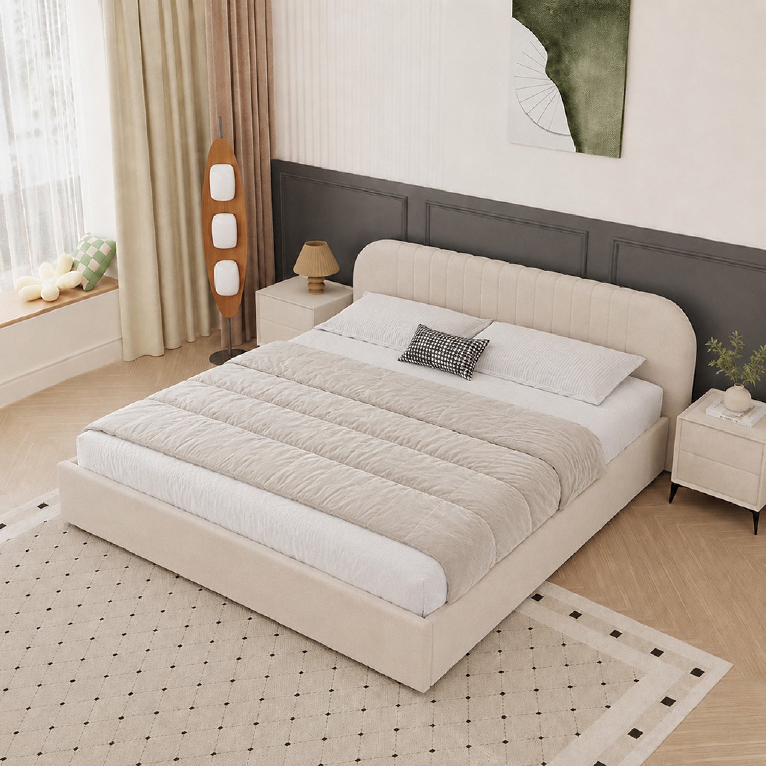 concept-usine-irvine-lit-coffre-160x200-velours-beige-avec-rangement image 2