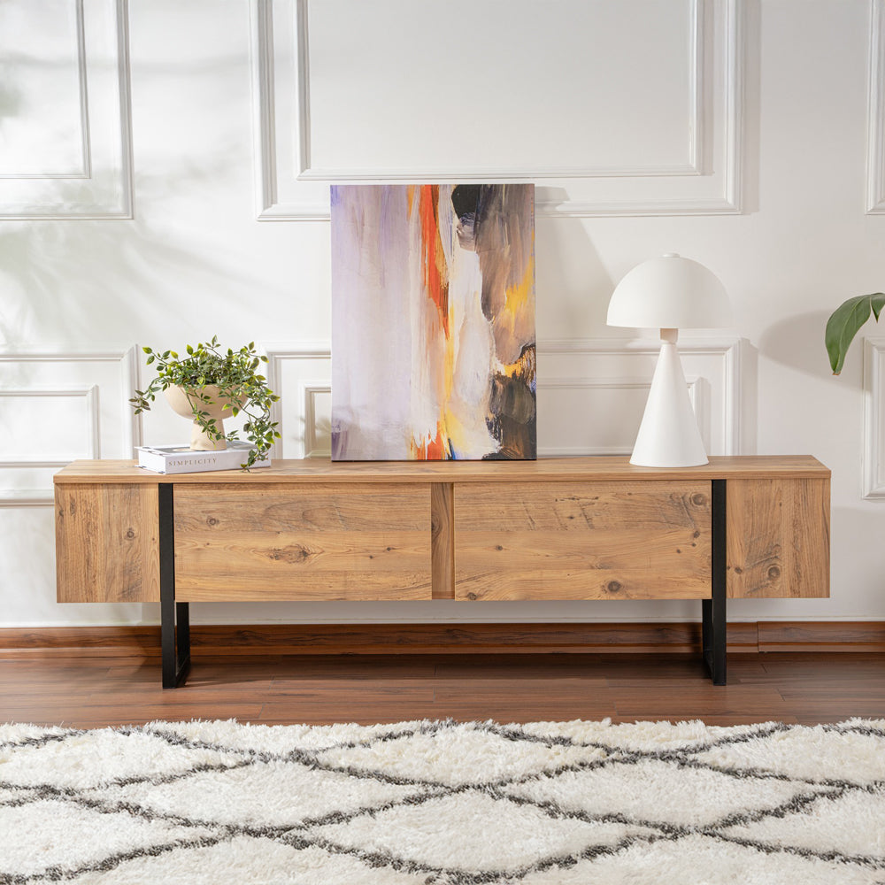 concept-usine-moov-180-cm-meuble-tv-industriel-noir-et-bois image 1