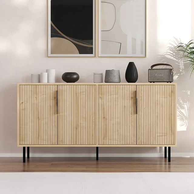 concept-usine-ciaro-buffet-150-cm-noir-et-bois-cannel-4-portes image 1