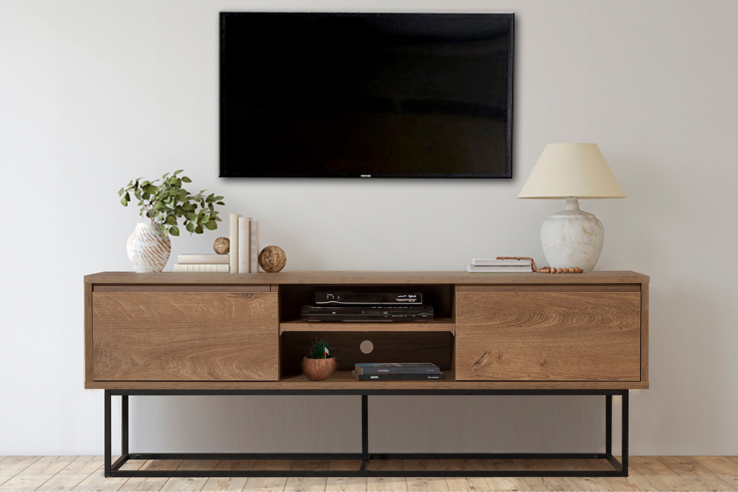 concept-usine-haye-meuble-tv-bois-140-cm-tiroirs image 1