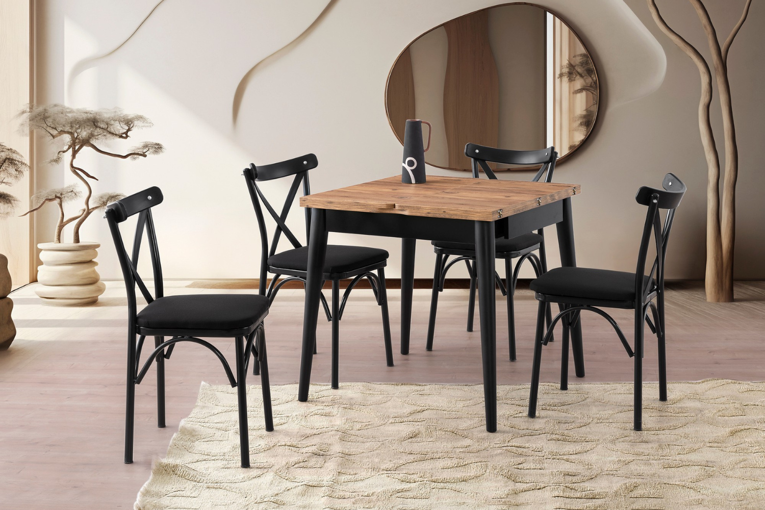 concept-usine-pallini-table-salle-manger-extensible-noir-et-bois-4-places image 3