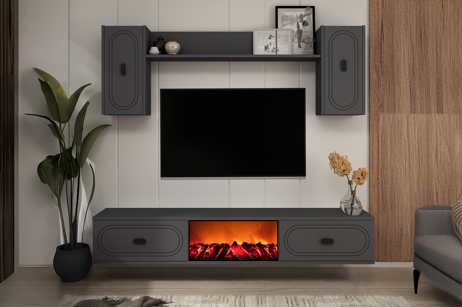 concept-usine-vibra-meuble-tv-150-cm-gris-cheminee-led image 2