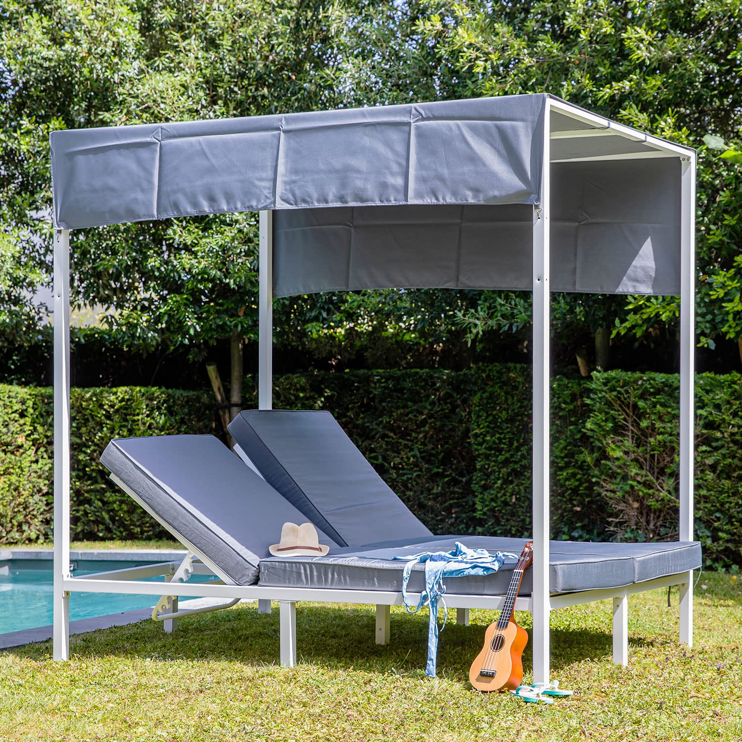 happy-garden-barbados-lit-baldaquin-ext-rieur-blanc-coussins-gris image 2