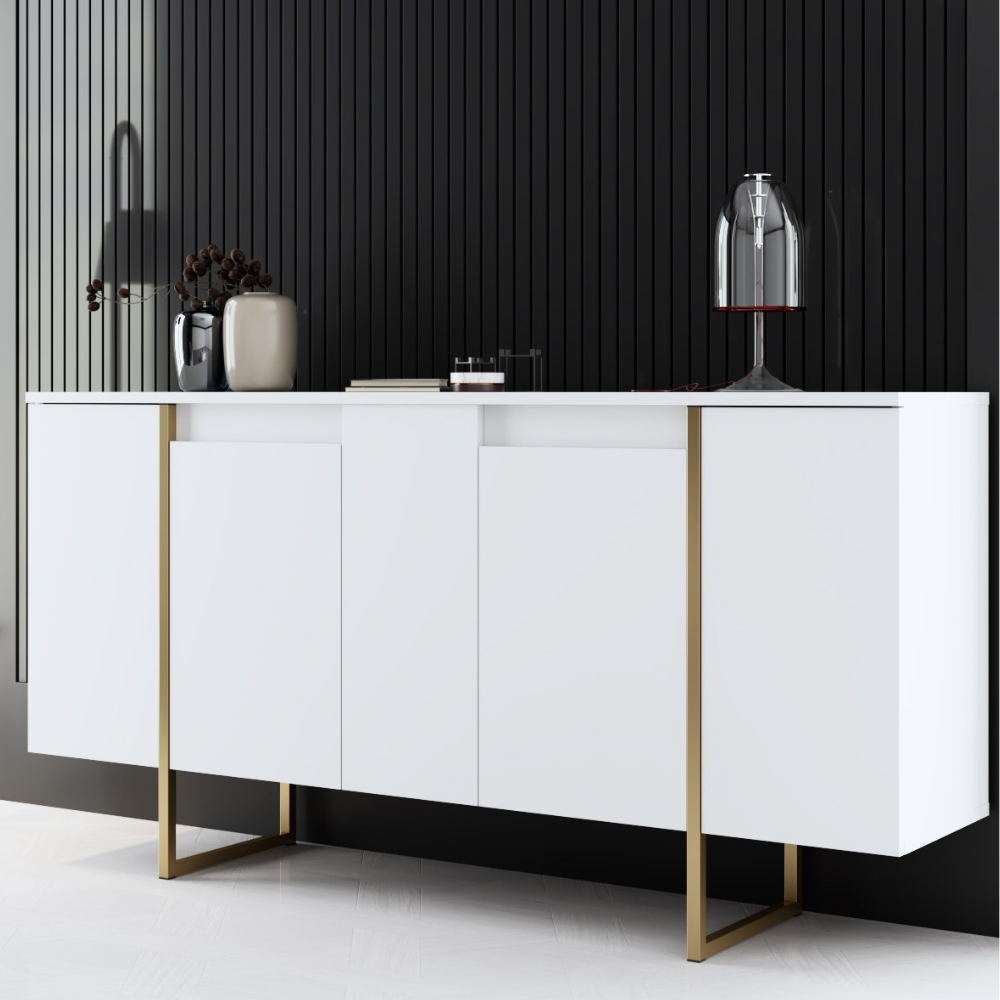 concept-usine-luxor-buffet-bois-160-cm-blanc-4-portes-design image 2