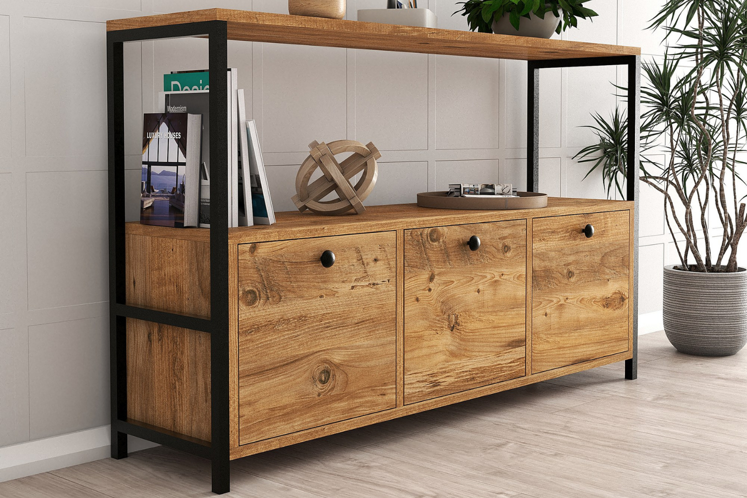 concept-usine-fero-buffet-120-cm-bois-noir-3-portes image 5