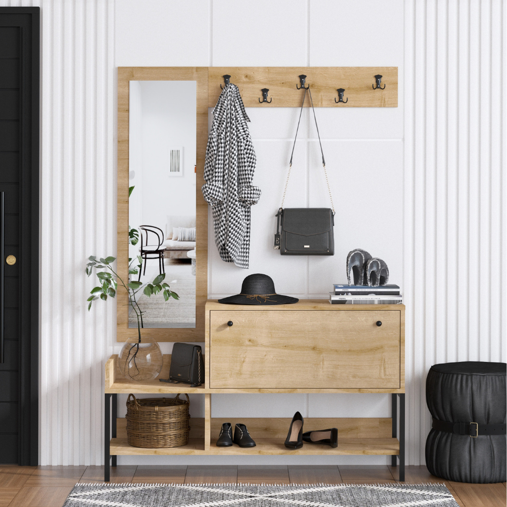 concept-usine-dragor-meuble-d-entr-e-bois-miroir-industriel image 1