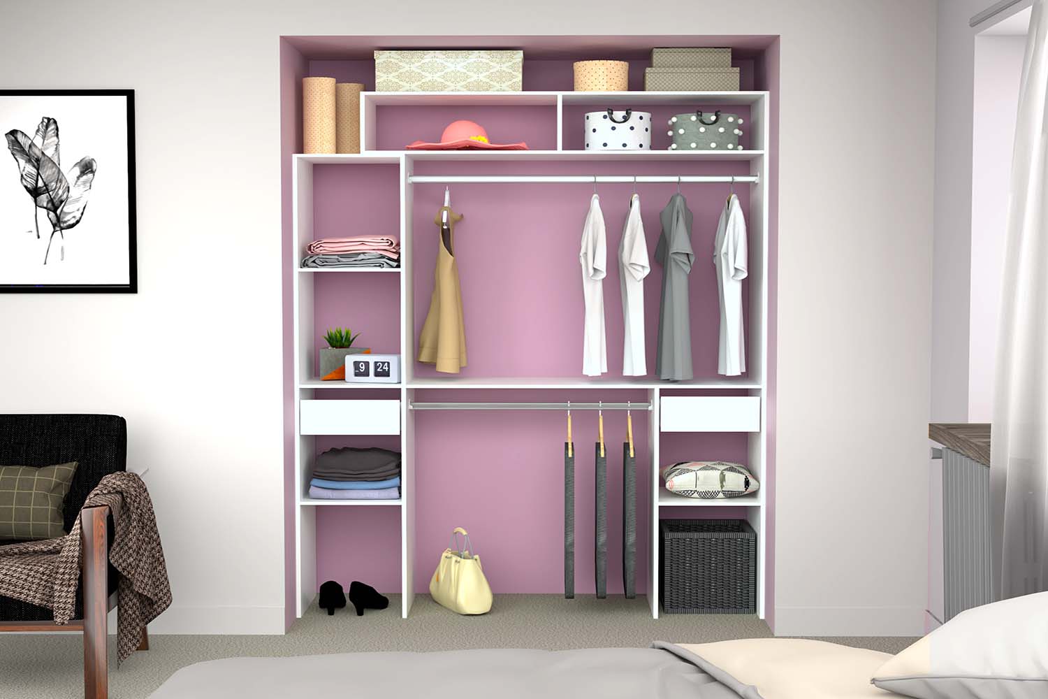 concept-usine-elys-e-dressing-blanc-140-cm-avec-rideau-2-tiroirs image 2
