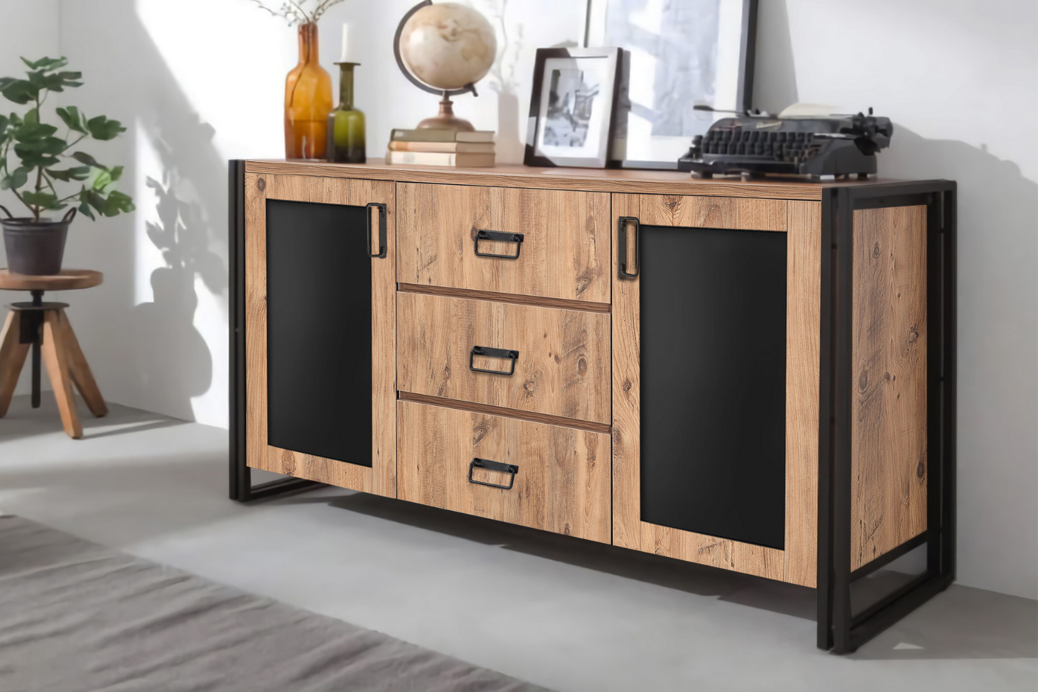 concept-usine-tonya-buffet-industriel-bois-noir-154-cm image 1