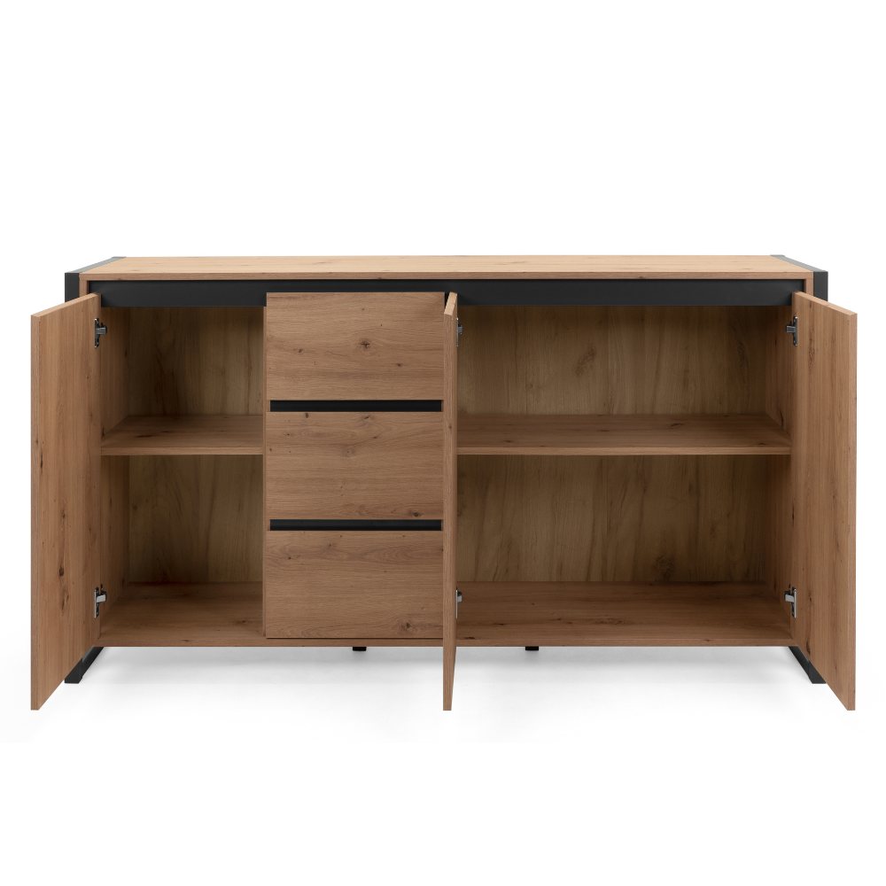 concept-usine-kotor-buffet-bois-ch-ne-160-cm-industriel-tiroirs image 6