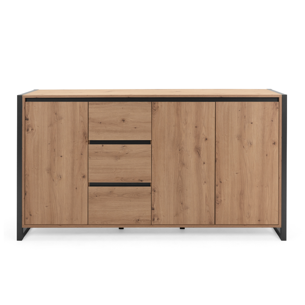 concept-usine-kotor-buffet-bois-ch-ne-160-cm-industriel-tiroirs image 4