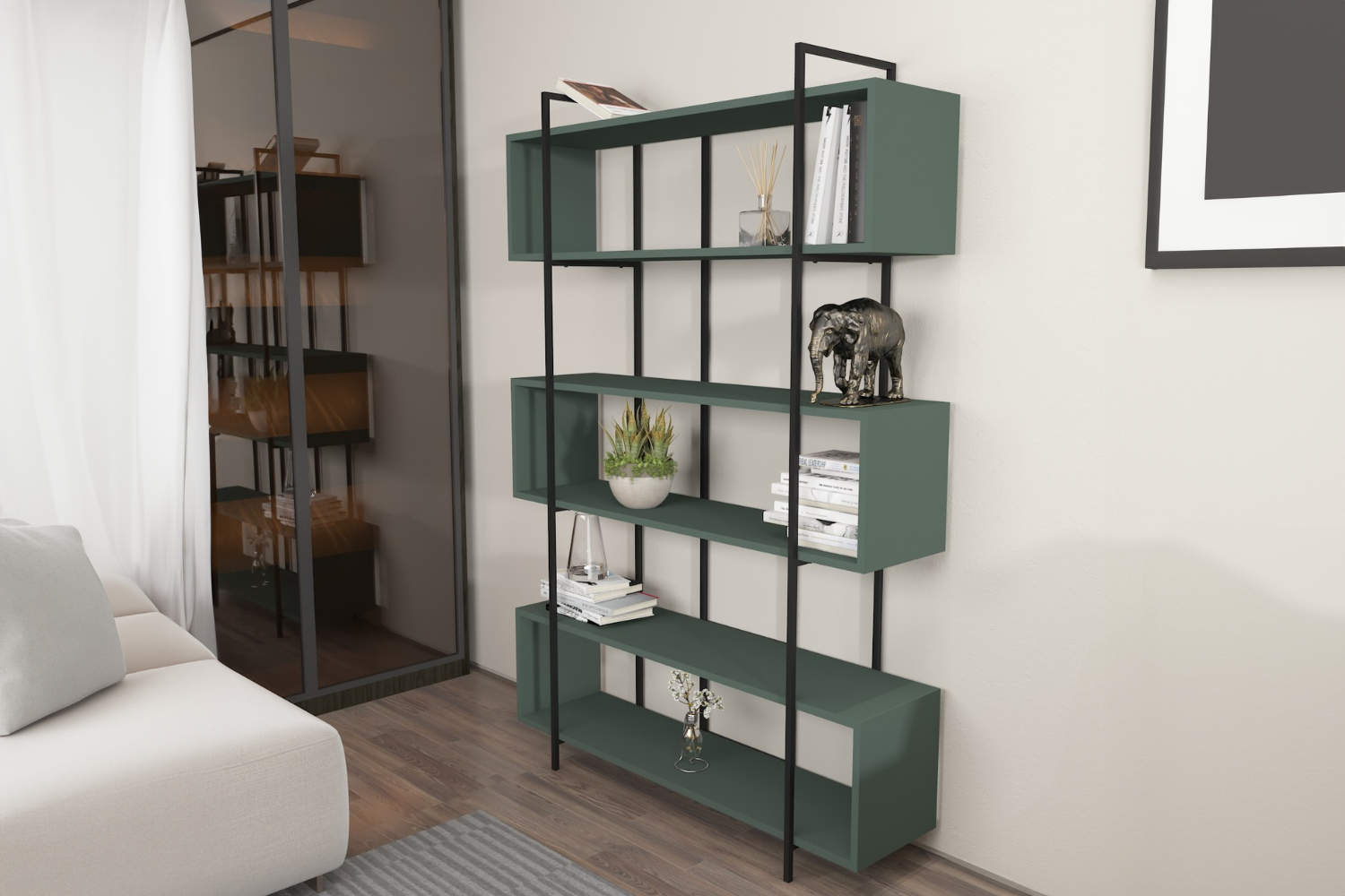 concept-usine-luli-biblioth-que-bois-vert-120-cm-6-niches image 3