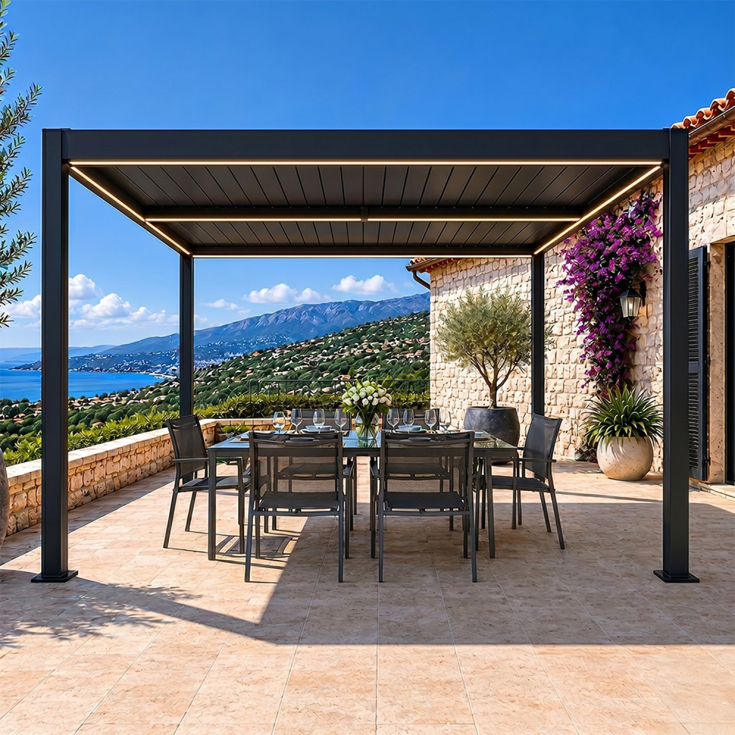concept-usine-corfu-led-3x3m-pergola-bioclimatique-noire image 5