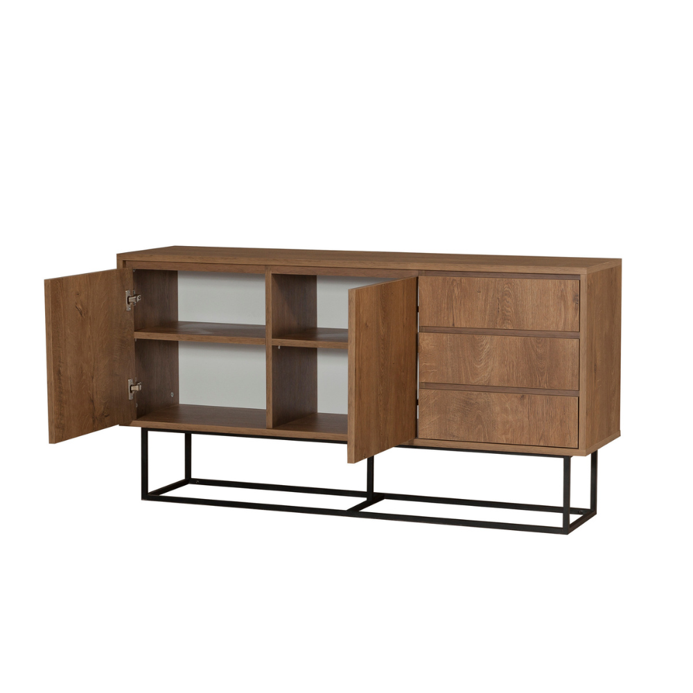 concept-usine-sabinov-buffet-140-cm-noir-et-bois-avec-portes image 4