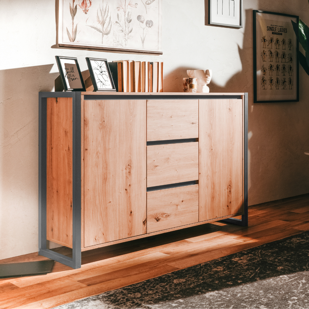 concept-usine-kotor-buffet-industriel-bois-120-cm-3-tiroirs image 2