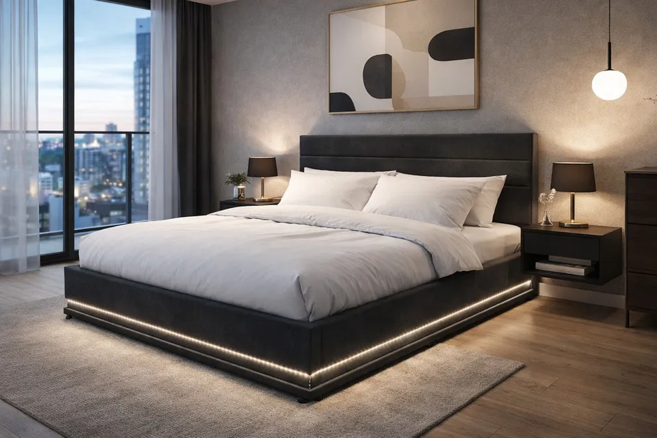 concept-usine-new-york-lit-coffre-140x190-velours-gris-led image 1
