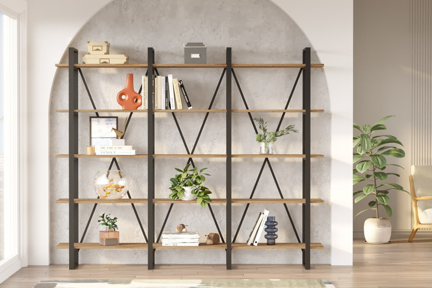 concept-usine-astoria-biblioth-que-salon-5-tag-res-industriel image 1
