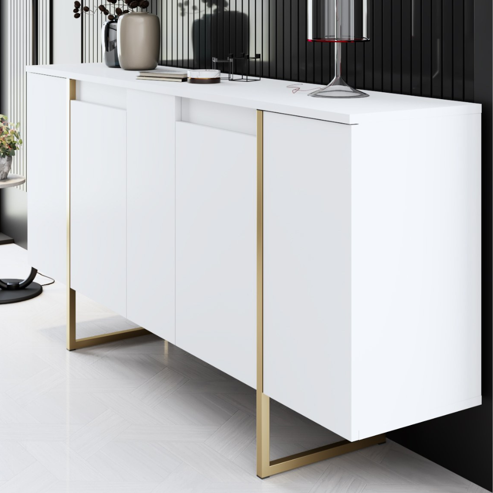 concept-usine-luxor-buffet-bois-160-cm-blanc-4-portes-design image 4