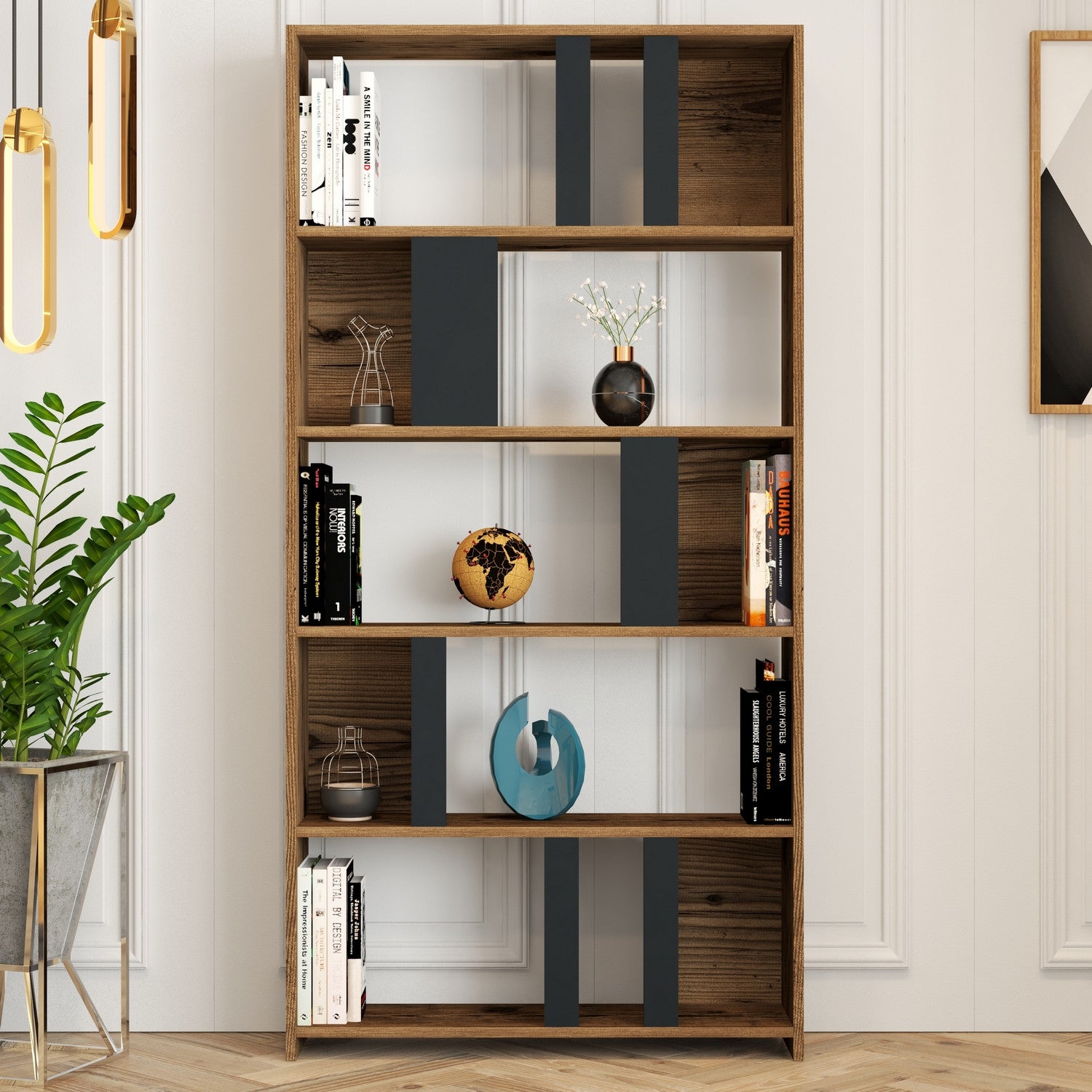 concept-usine-boby-biblioth-que-noyer-anthracite-12-niches image 2