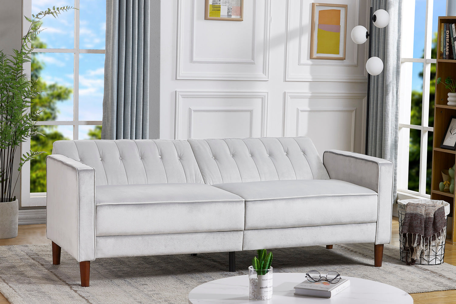 concept-usine-liverpool-canap-convertible-3-places-velours-gris-clair image 2