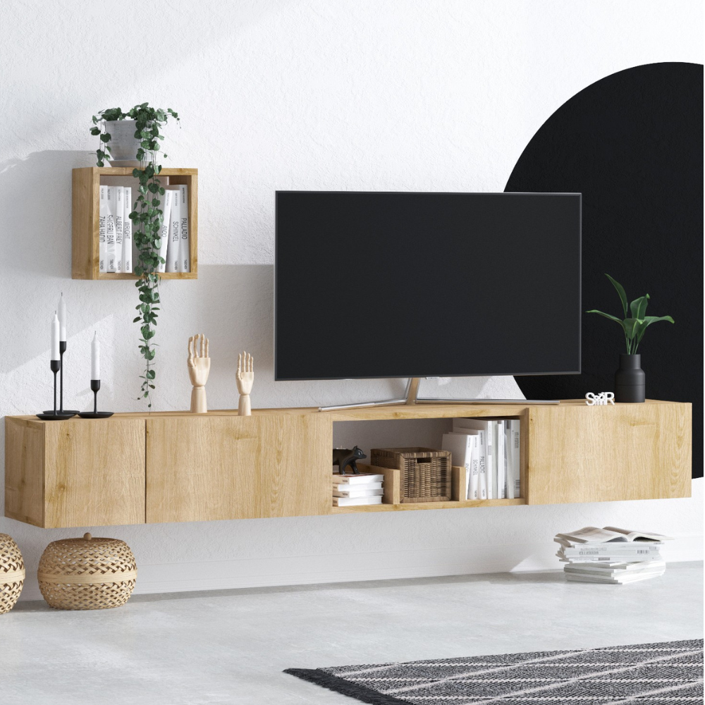 concept-usine-bergen-meuble-tv-suspendu-bois-180-cm image 1
