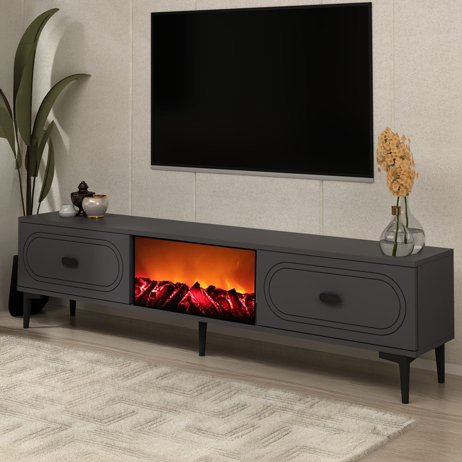 concept-usine-fyra-meuble-tv-150-cm-anthracite-chemin-e-led image 1