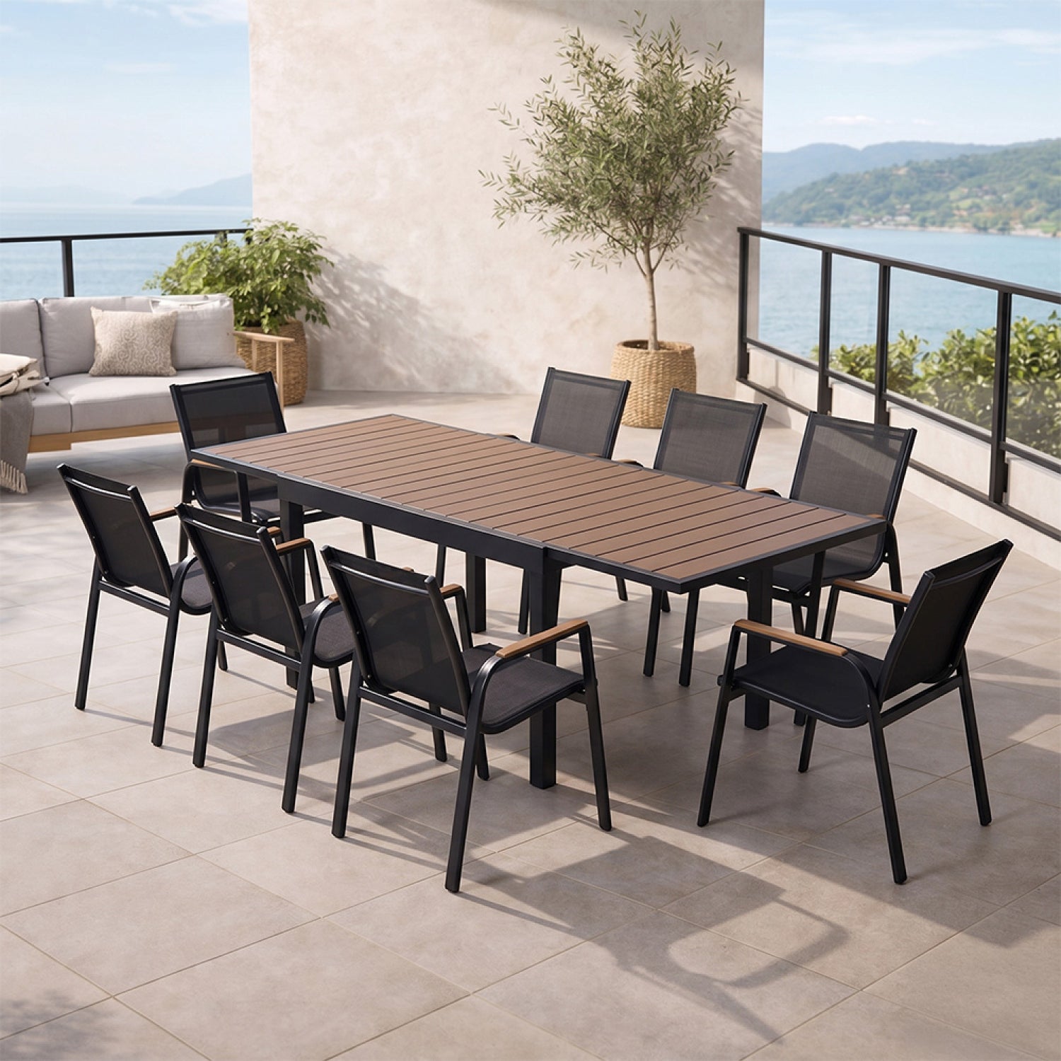 concept-usine-loboc-ensemble-table-et-chaises-jardin-8-places-noir image 1