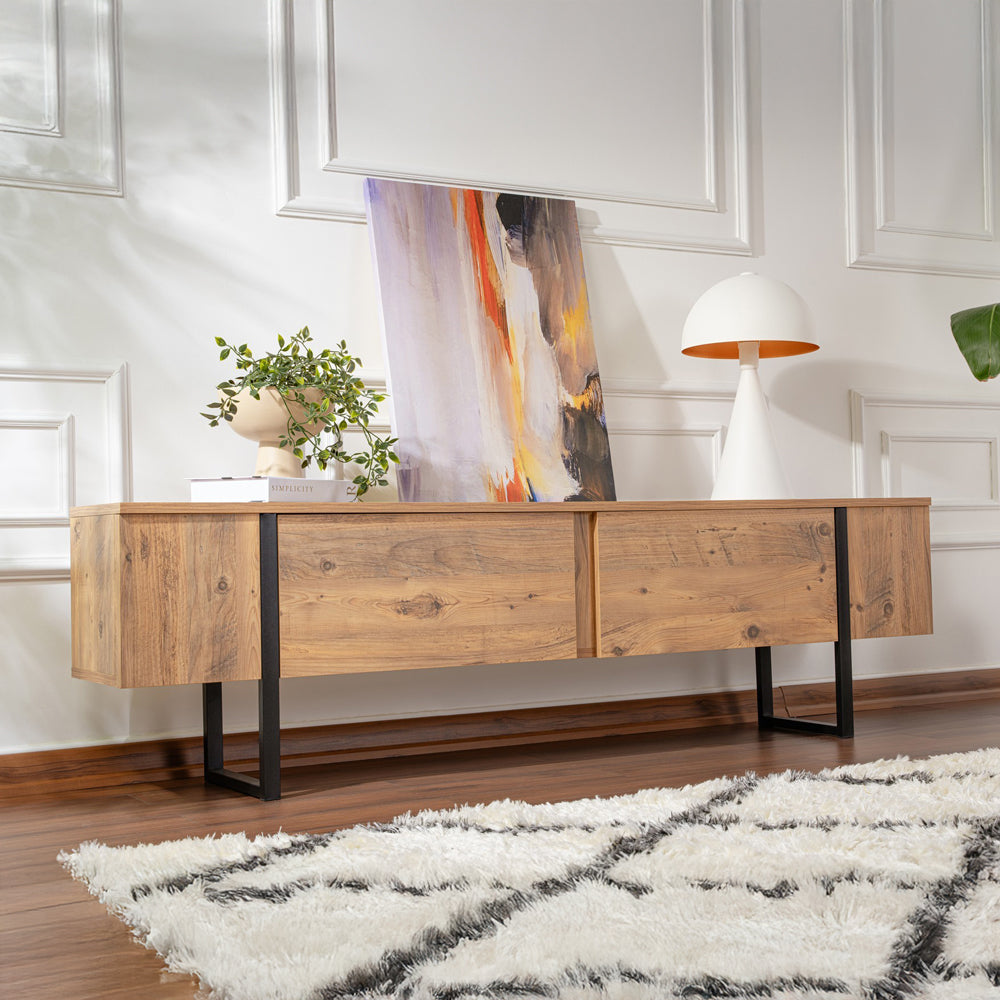 concept-usine-moov-180-cm-meuble-tv-industriel-noir-et-bois image 3