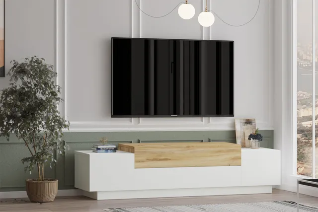 concept-usine-melo-meuble-tv-160-cm-blanc-bois image 1