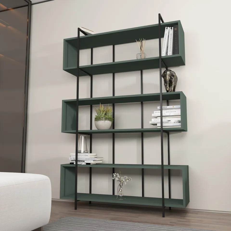 concept-usine-luli-biblioth-que-bois-vert-120-cm-6-niches image 1