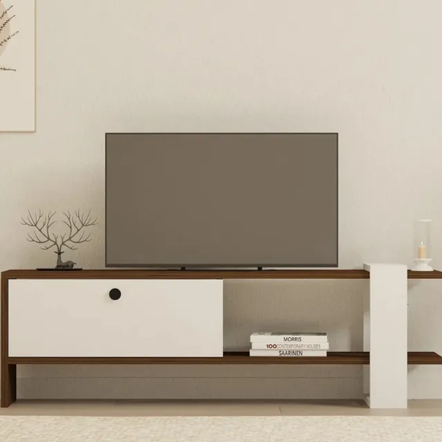 concept-usine-loom-meuble-tv-120-cm-blanc-noyer-porte image 1