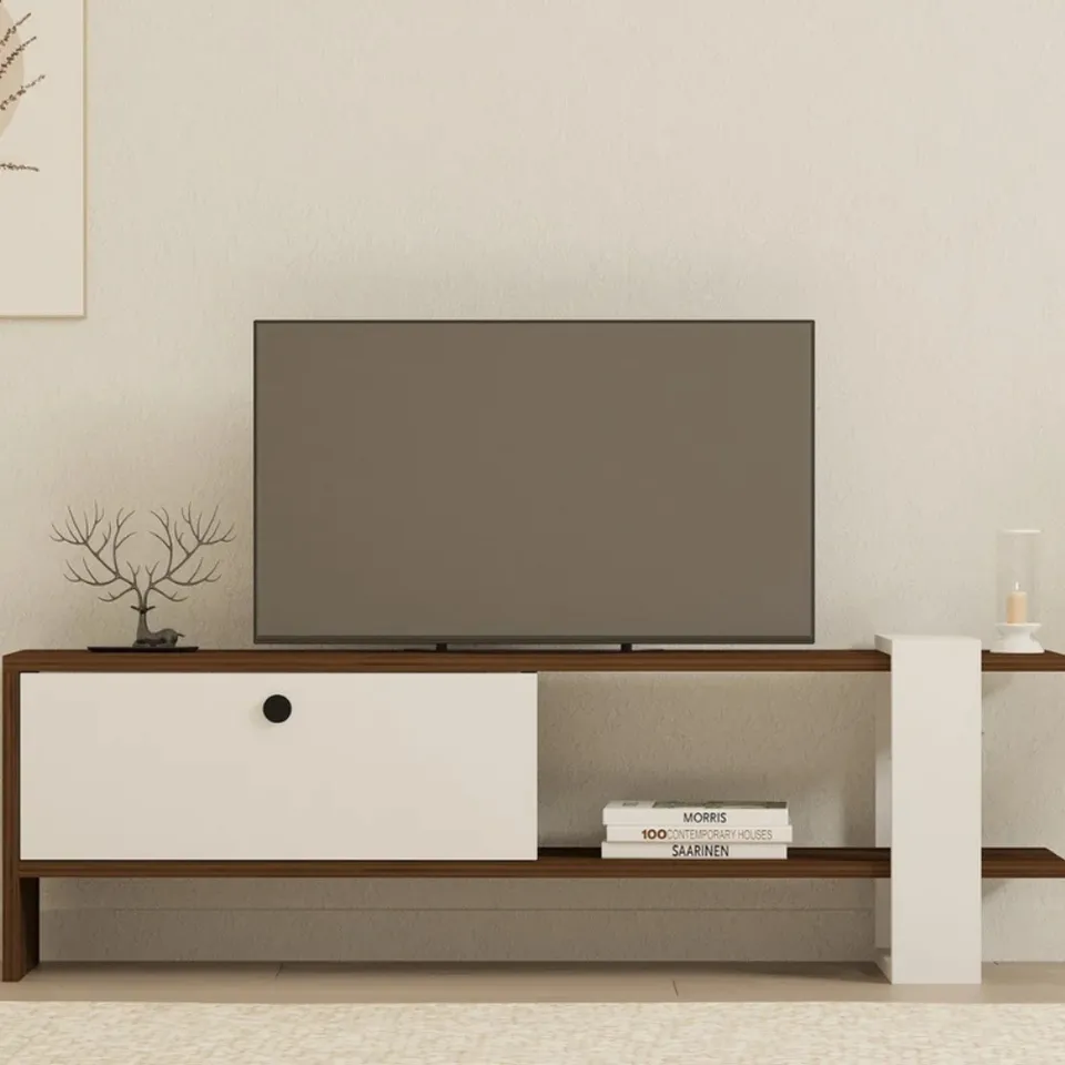concept-usine-loom-meuble-tv-120-cm-blanc-noyer-porte image 1