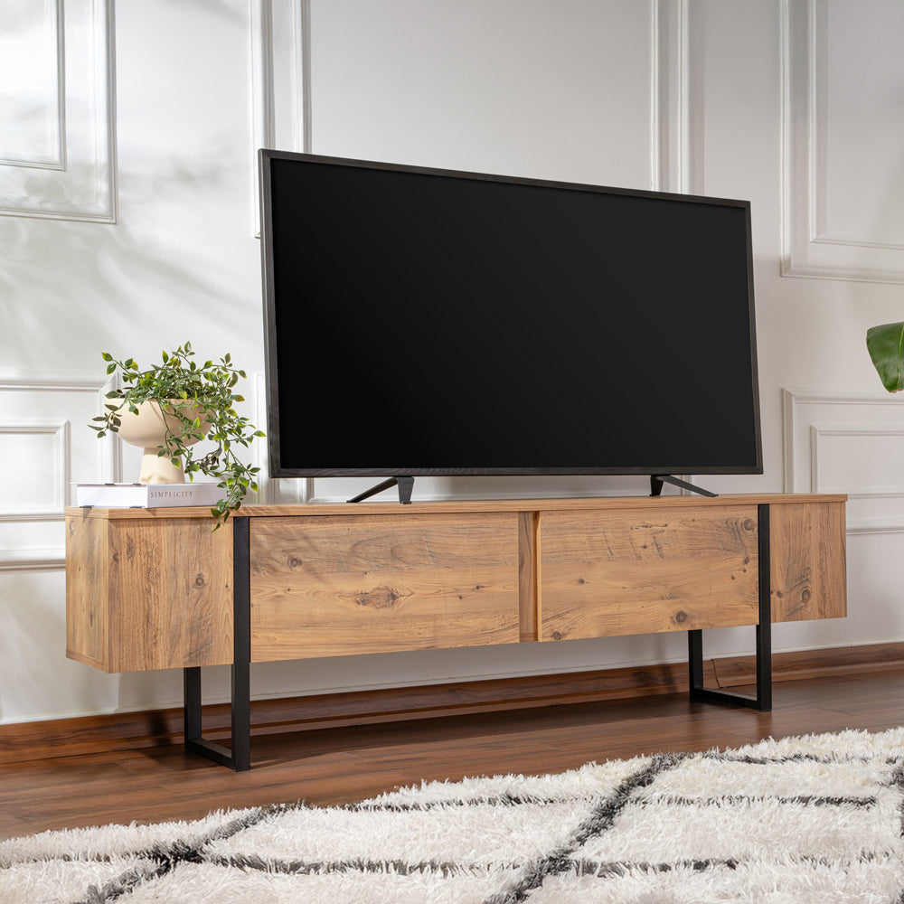concept-usine-moov-180-cm-meuble-tv-industriel-noir-et-bois image 2