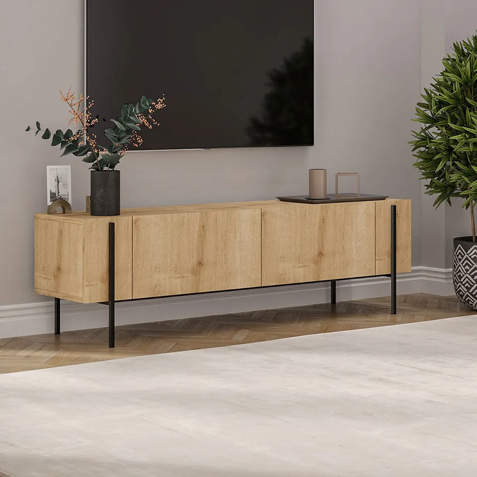 concept-usine-frena-meuble-tv-ch-ne-m-tal-160-cm-placards image 1