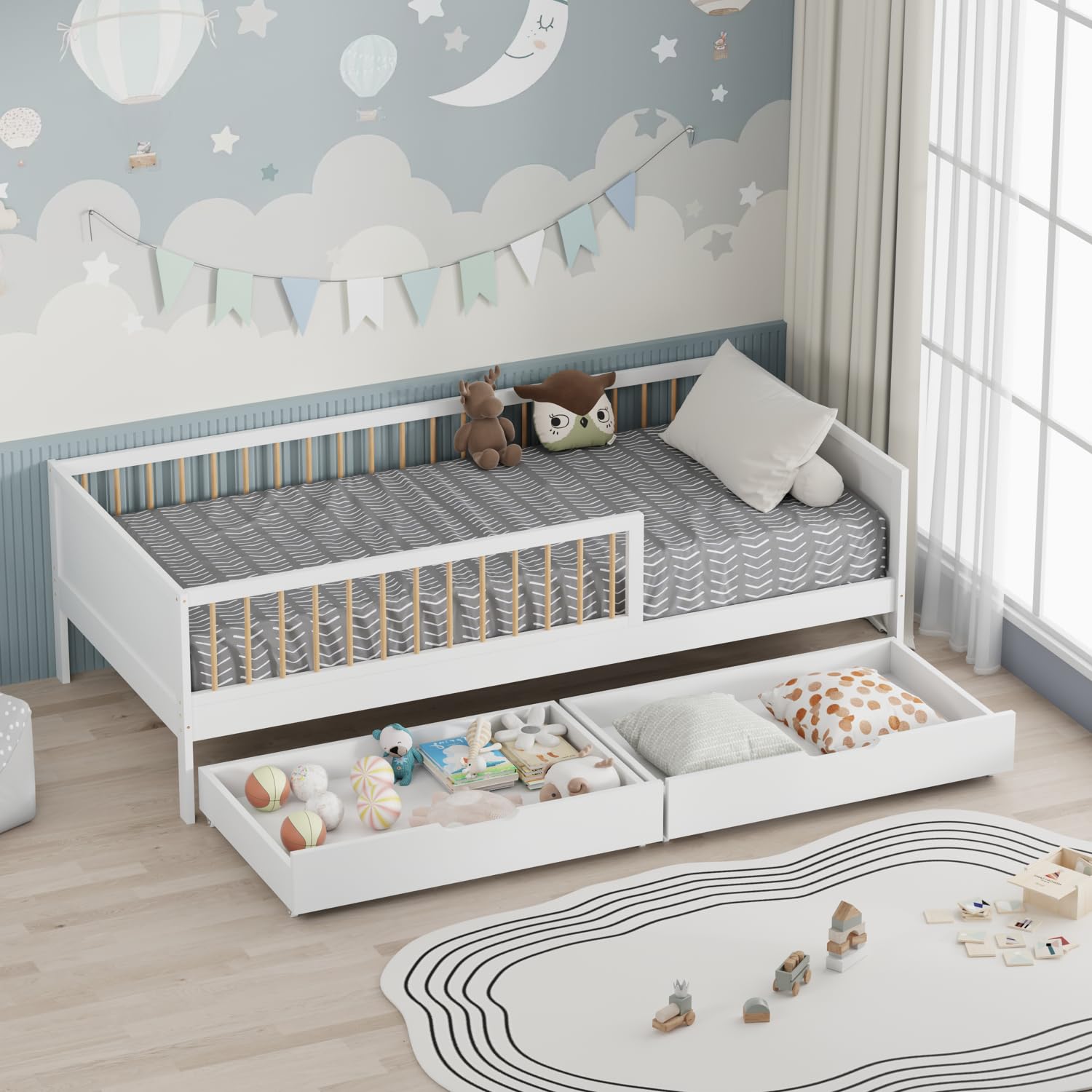 happy-garden-adam-lit-enfant-190x90-blanc-2-tiroirs-bois image 2
