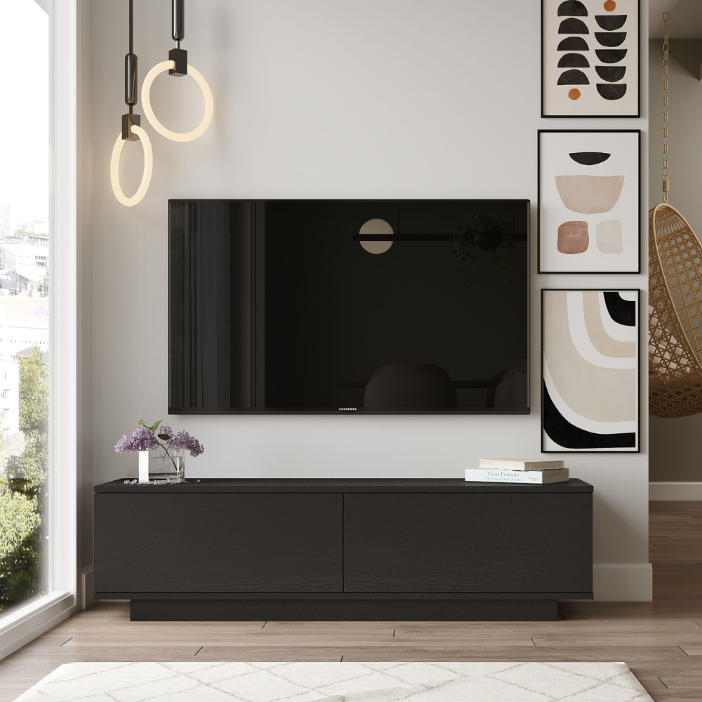 concept-usine-meli-meuble-tv-noir-bois-140-cm-2-portes image 2