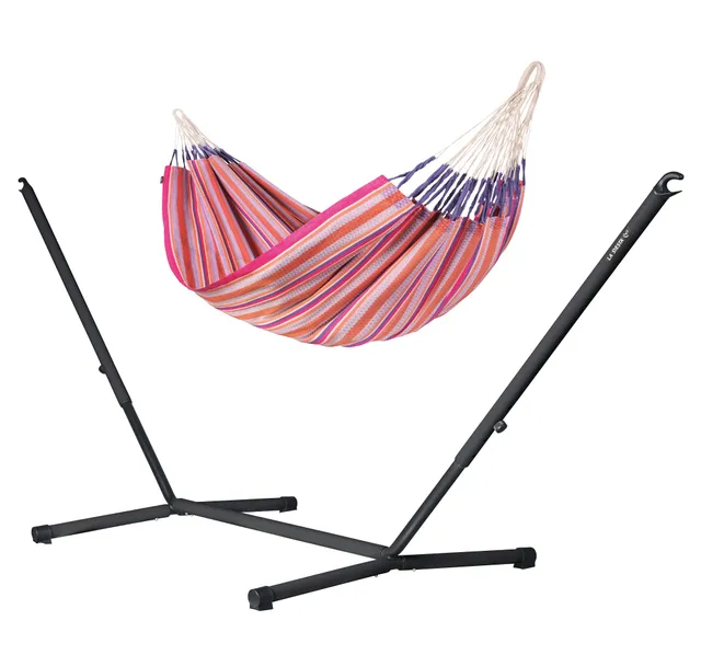 la-siesta-nautico-hamac-double-coton-bio-support-acier-flamingo-350 image 1