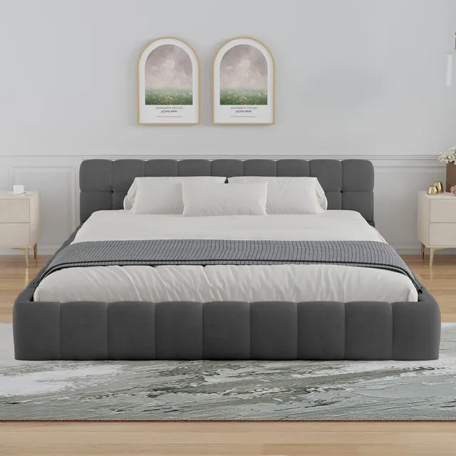 concept-usine-kansas-lit-velours-140x190-style-nuage-beige image 1