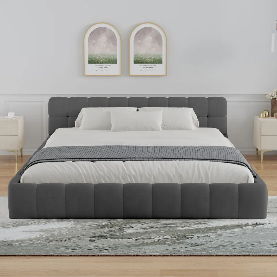 concept-usine-kansas-lit-velours-140x190-style-nuage-beige image 1