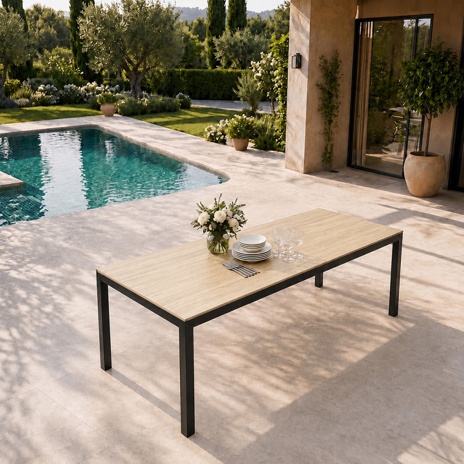 concept-usine-brisbane-190cm-table-de-jardin-8-places-effet-bois image 2