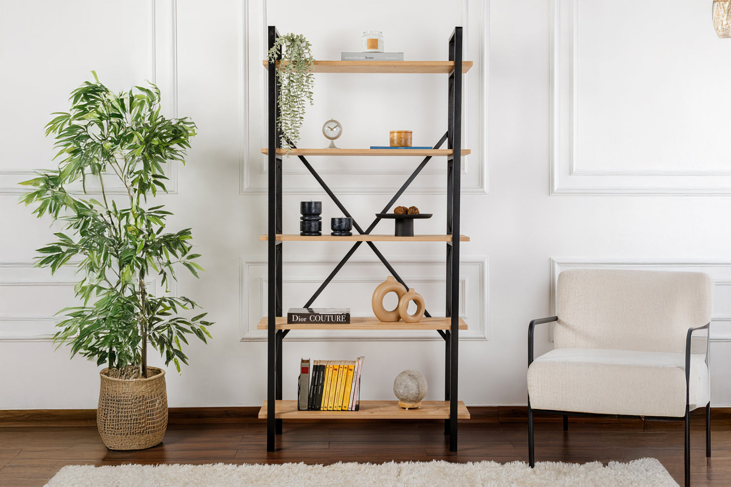 concept-usine-elysian-biblioth-que-bois-m-tal-180-cm-industriel image 3