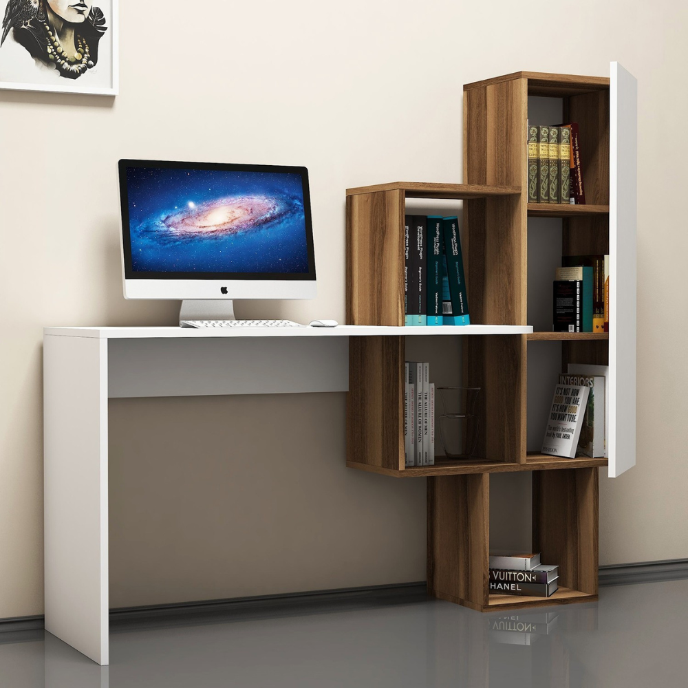 concept-usine-turku-bureau-bois-blanc-145-cm-6-rangements image 1