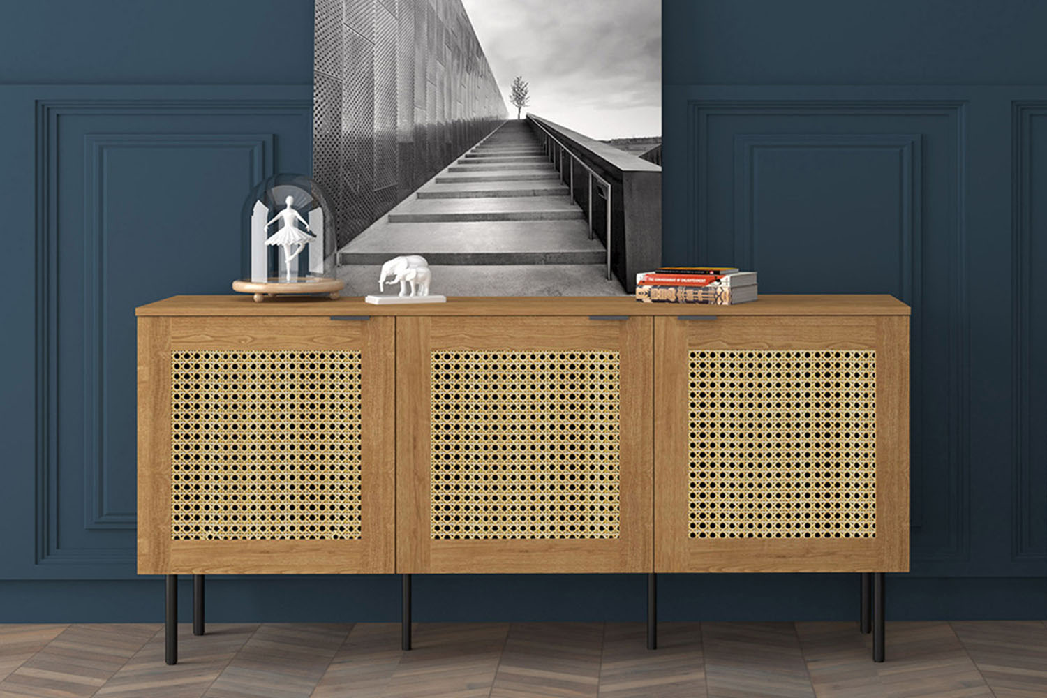 concept-usine-ubud-buffet-bois-ch-ne-cannage-160-cm-3-portes image 1