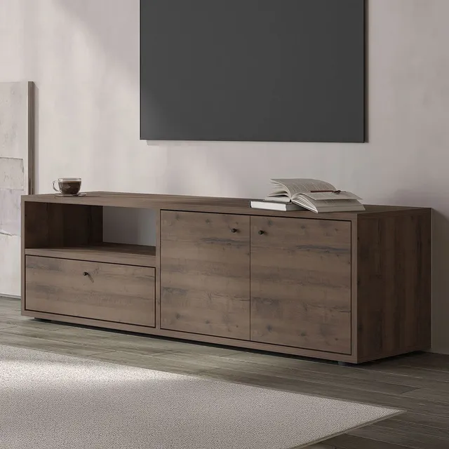 concept-usine-oaki-meuble-tv-bois-fonc-136-cm image 1