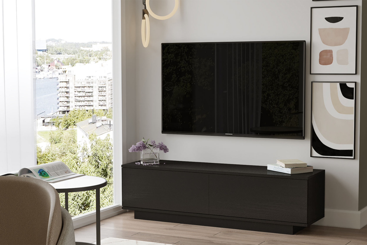 concept-usine-meli-meuble-tv-noir-bois-140-cm-2-portes image 1