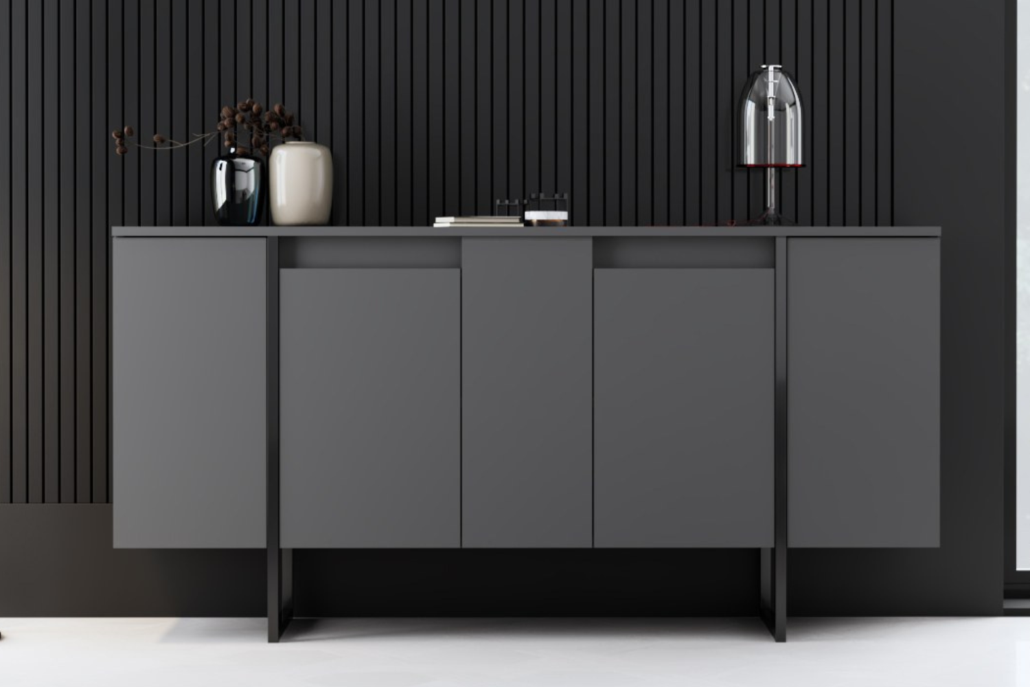 concept-usine-boras-buffet-noir-bois-160-cm-avec-porte image 2