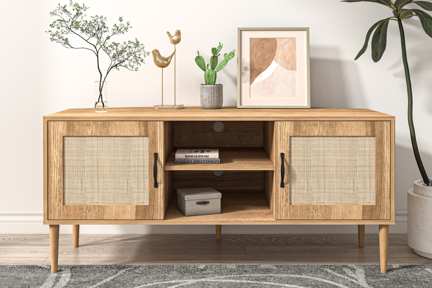 concept-usine-artic-meuble-tv-115-cm-bois-cannage-porte image 2