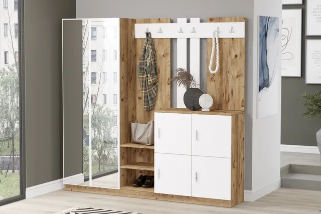 concept-usine-anka-meuble-d-entr-e-avec-miroir-bois-et-blanc image 1