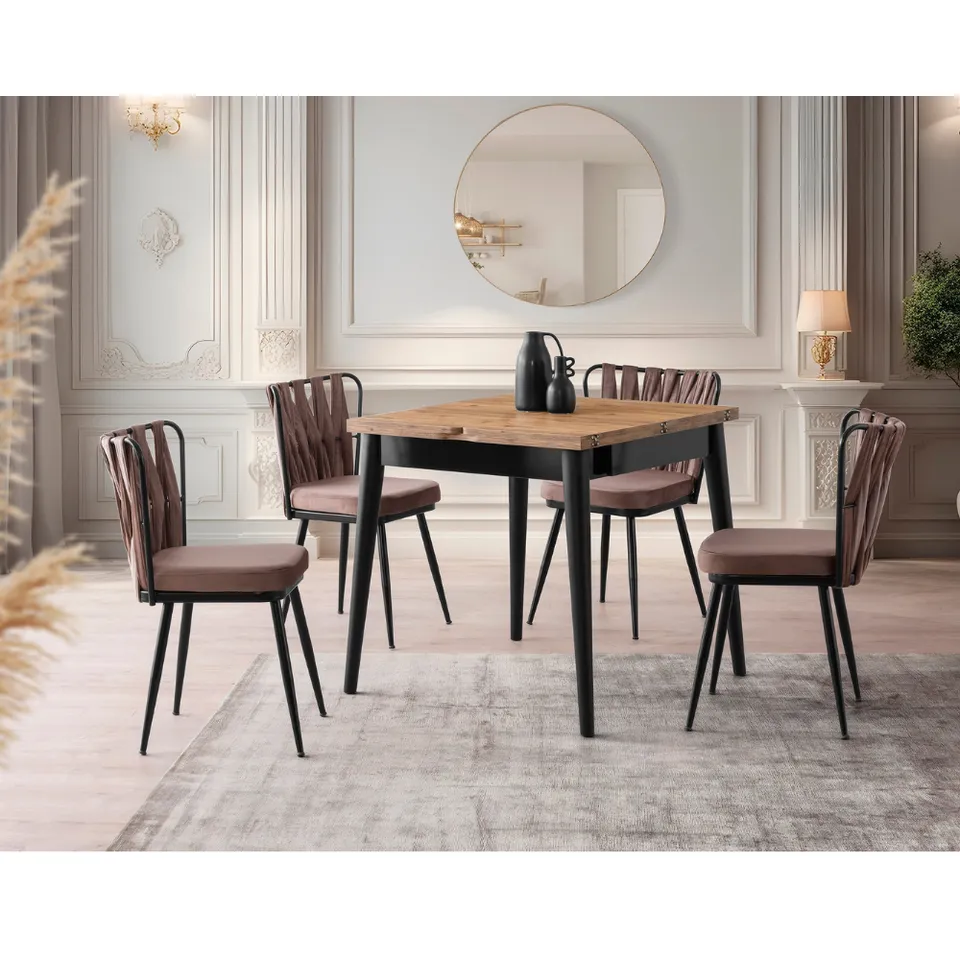 concept-usine-pallini-table-salle-manger-extensible-noir-et-bois-4-places image 1